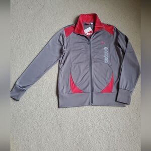 NWT PUMA Lifestyle grey geranium red zipper warm up Poly Track jacket vintage L